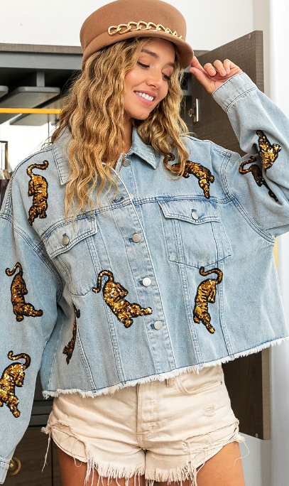 Lacy Denim Sequin Tiger Jacket