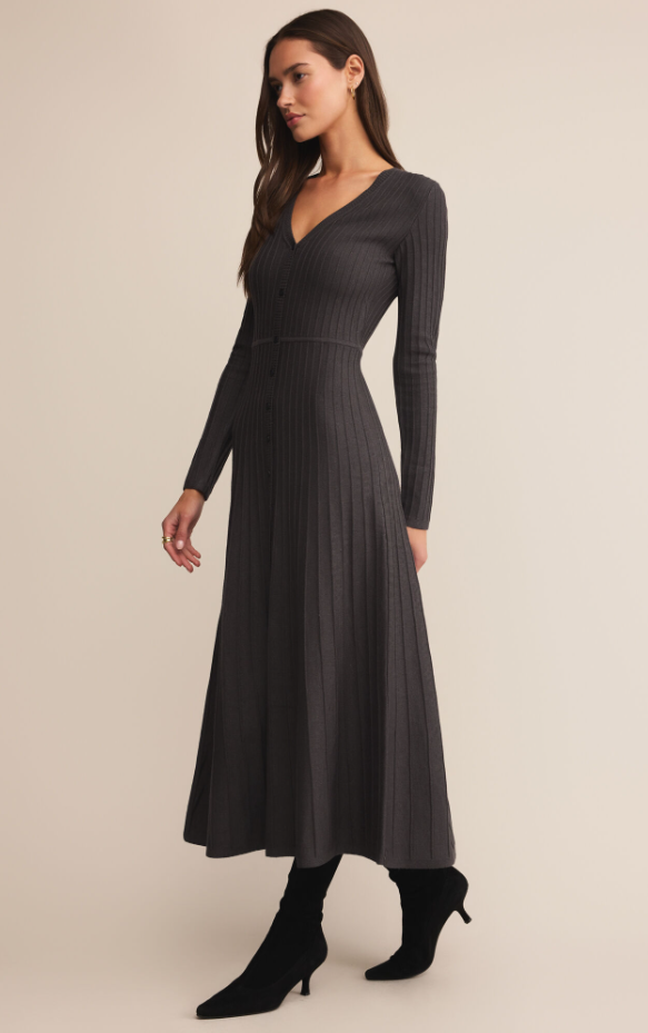 midi length sweater dress Z Supply Jasper Midi Sweater Dress Charcoal Heather / L