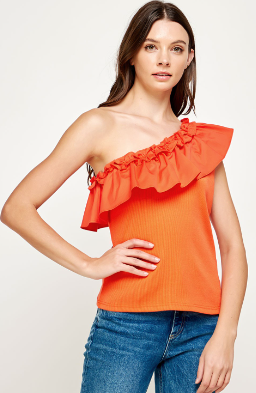 Juniper One-Shoulder Ruffle Knit Top