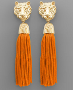 Tiger Face and Tassel Earrings