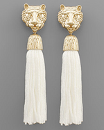 Tiger Face and Tassel Earrings