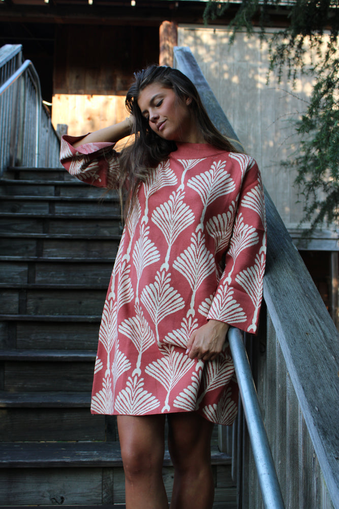 Arlette Abstract Print Mock Neck Sweater Dress Rose Clay / S Arlette Abstract Print Mock Neck Sweater Dress – Elkmont Trading Company