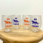 Elkmont "Go Tigers" Stemless Wine Glass Set