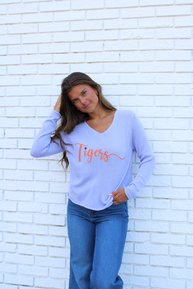 Women's Classic Tigers V-Neck Heart Sweater