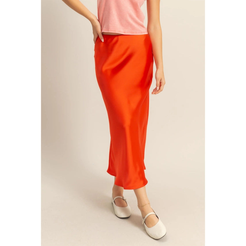 Nola High Waisted Satin Midi Skirt