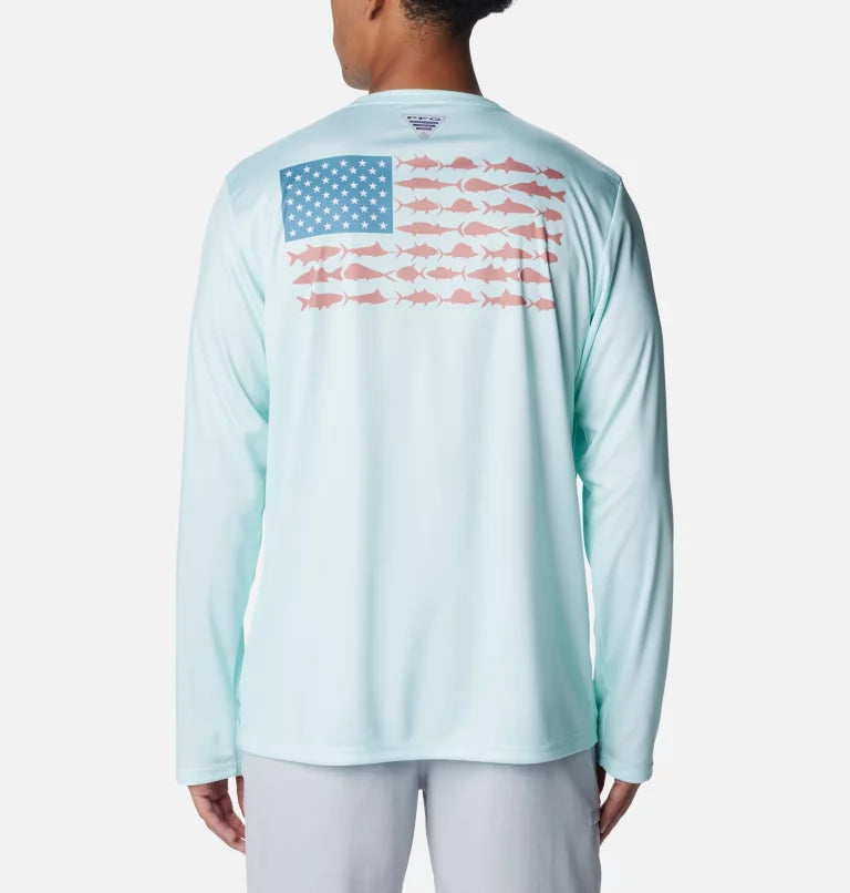 Columbia Men's Terminal Tackle PFG Fish Flag Long Sleeve Shirt Icy Morn XL
