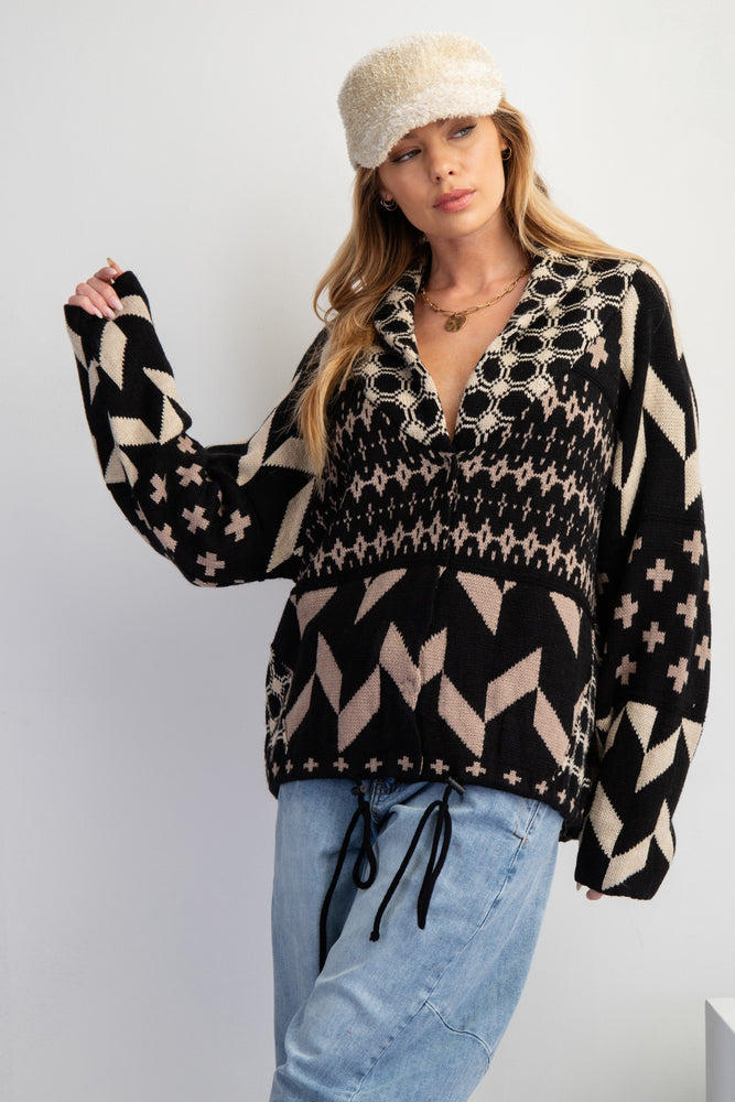 Women's Ethnic Printed Knit Cardigan