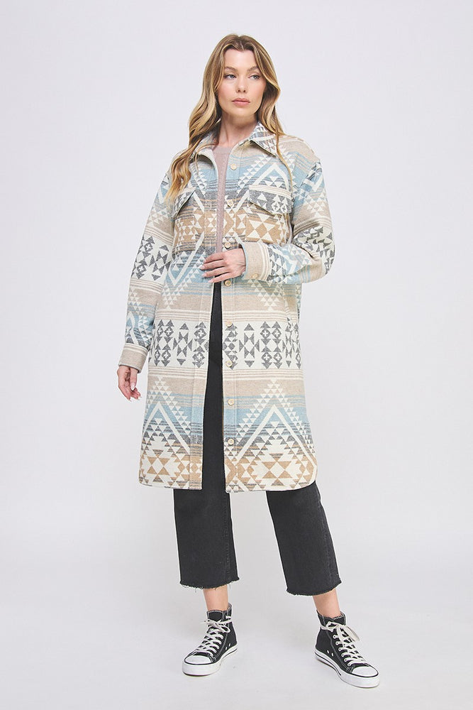 Aleena Tribal Pattern Long Shacket