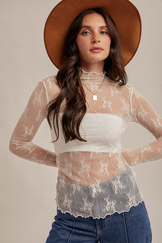 Delaney Mock Neck Lace Top with Thumb Holes – Elkmont Trading Company