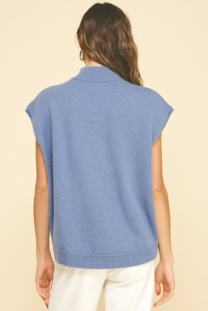 Indigo Turtle Neck Cap Sleeve Sweater