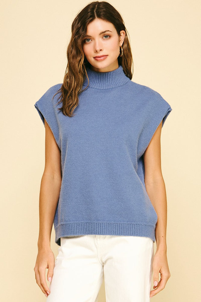 Indigo Turtle Neck Cap Sleeve Sweater