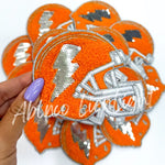 Orange Football Helmet Sequin Bolt Patch Iron On