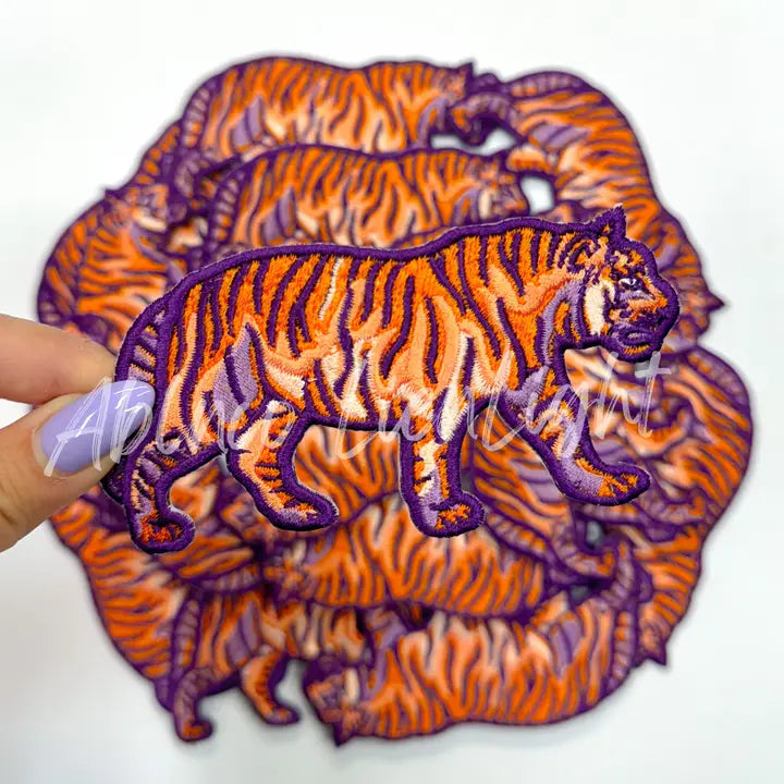 Orange And Purple Tiger Mascot Patch Iron