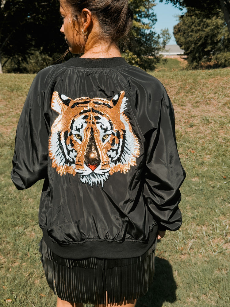 Sparkle City Tiger Head Bomber Jacket