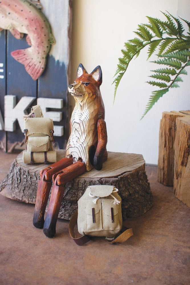 Kalalou Carved Wooden Fox Shelf Sitter