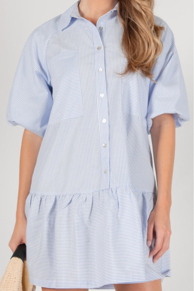 Delilah Striped Cotton Puff Sleeve Dress