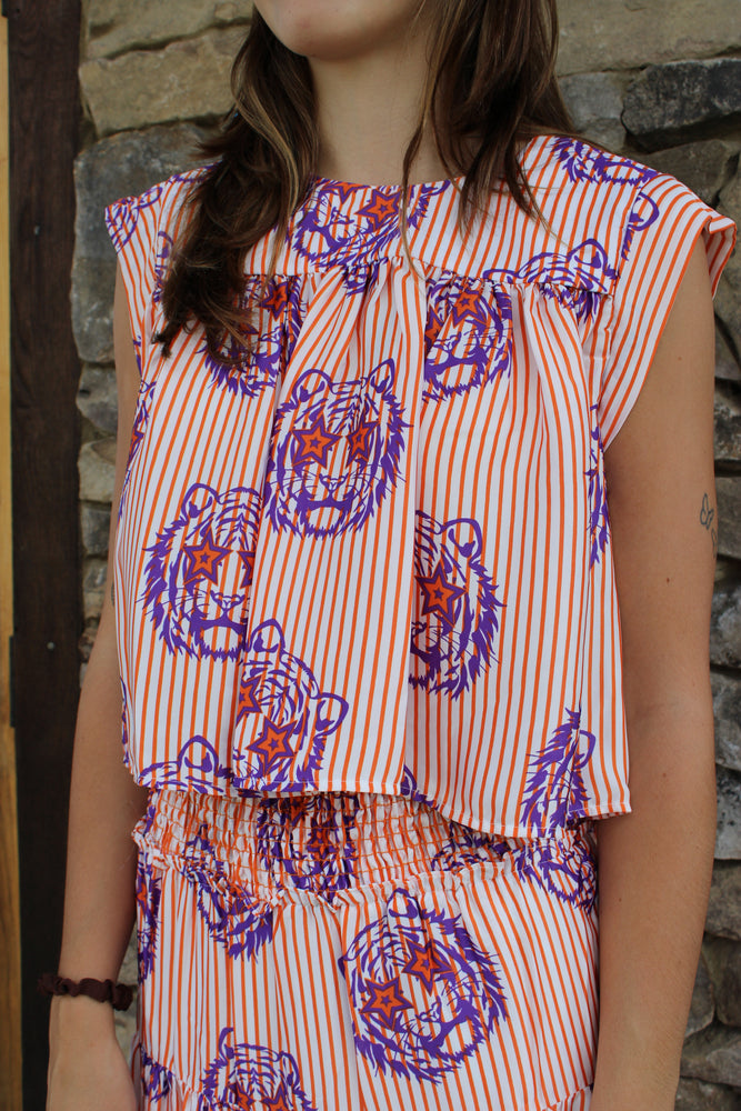 Paige Orange Gaze Shirred Top