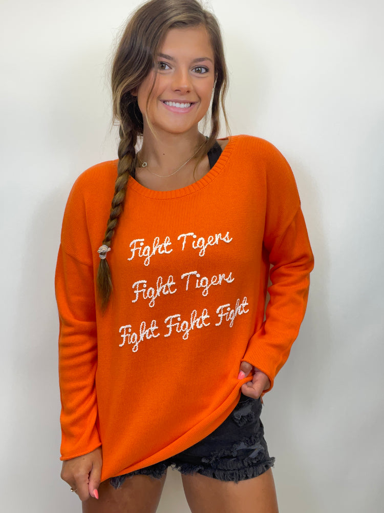 "Fight Tigers" Embroidered Sweater