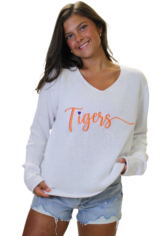 Women's Classic Tigers V-Neck Heart Sweater