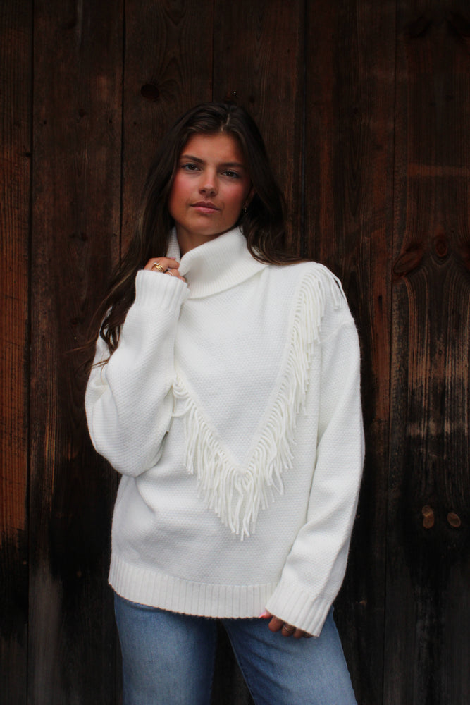Sutton Fringe Detailed Mock Neck Sweater