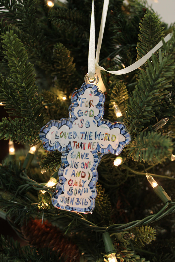 Chelsea Mcshane Art "He Saved Cross" Ornament