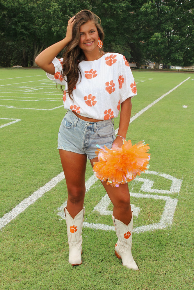 Sequin Repeater Clemson Tiger Paw Crop