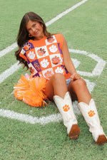 Queen of Sparkles Checkered Clemson Tiger Tank