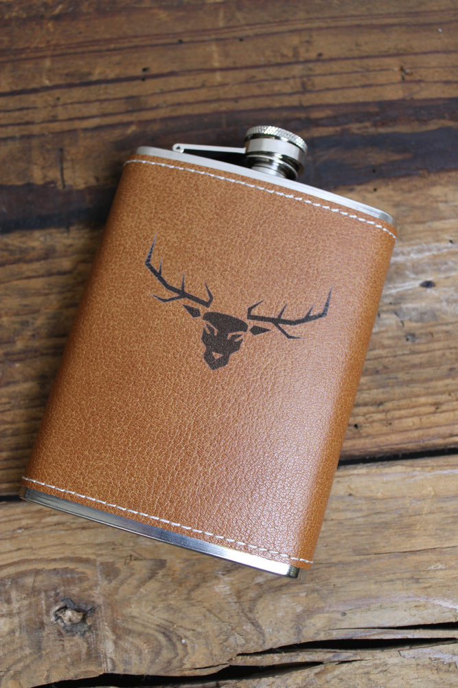 Elkmont Antlers Leather Hip Flask