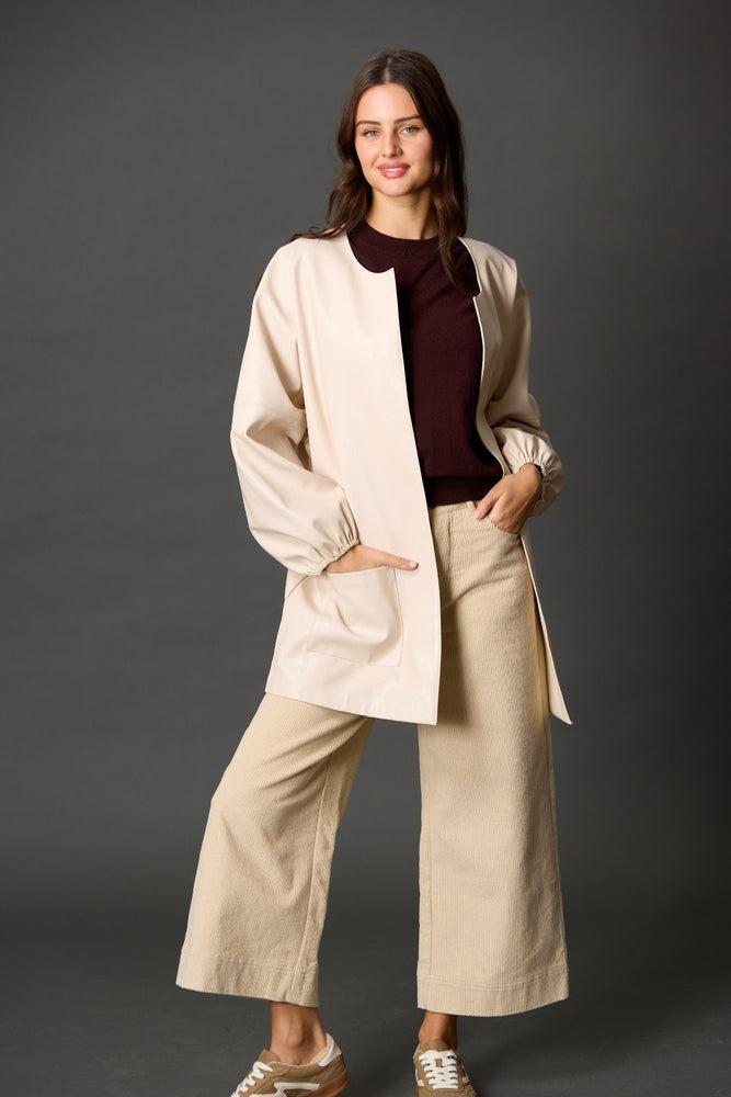 Faux Leather Billowy Sleeve Jacket