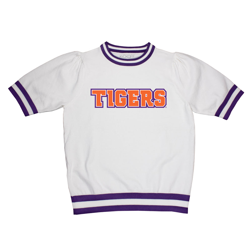 Sequin Varsity Short Sleeve Clemson Sweater