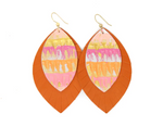 Keva Style Sunset Waves with Orange Leather Earrings