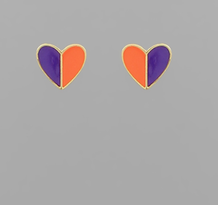 Game Day Color Block Heart Studs