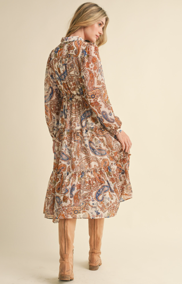 Paisley Button Down Midi Dress