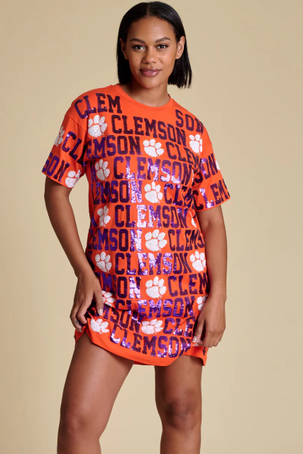 sequin tshirt dress Stewart Simmons The Sequin Repeat T-Shirt Dress Orange / M