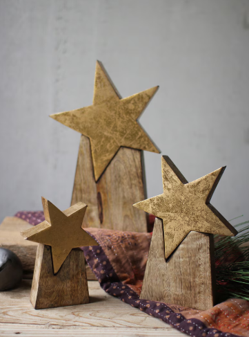 Kalalou Set of 3 Wooden Star on Base