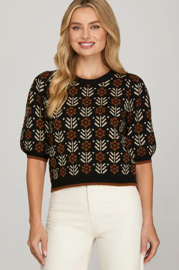 Ember Puff Sleeve Floral Sweater Top