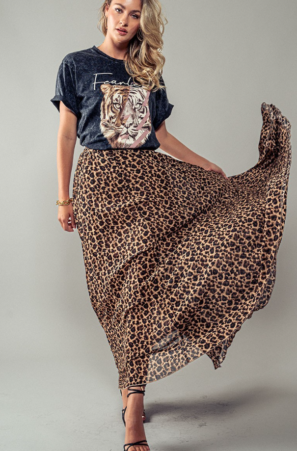 Hollie Leopard Print Pleated Midi Skirt