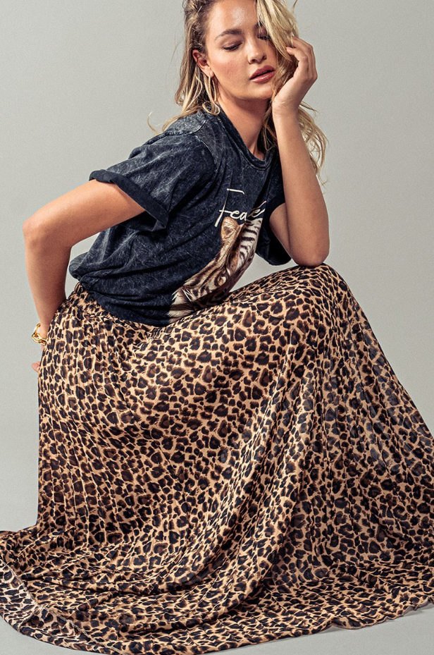 Hollie Leopard Print Pleated Midi Skirt Elkmont Trading Company