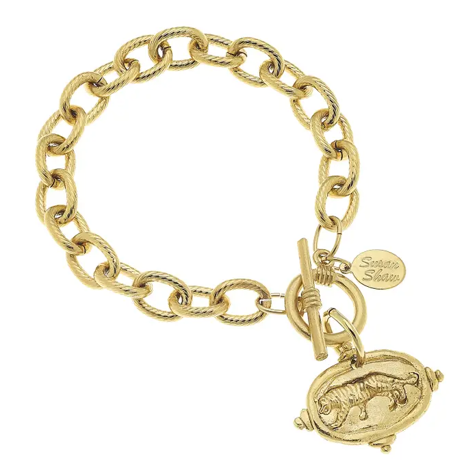 Susan Shaw Gold Tiger Italian Intaglio Bracelet