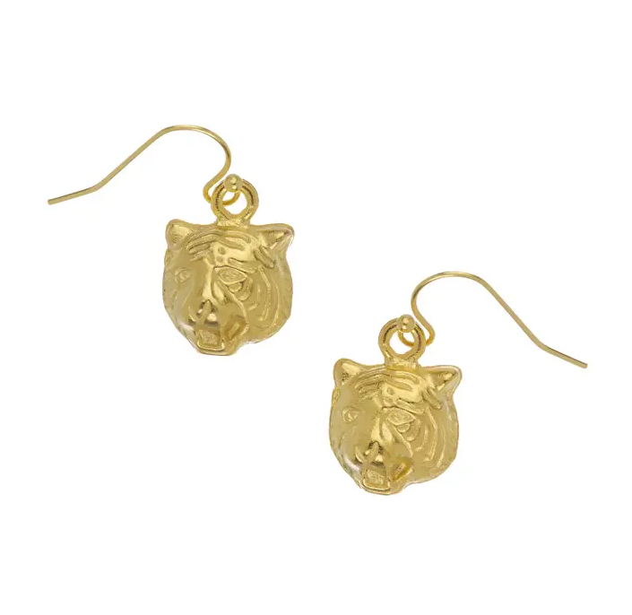 Susan Shaw Mini Tiger Head Wire Earrings