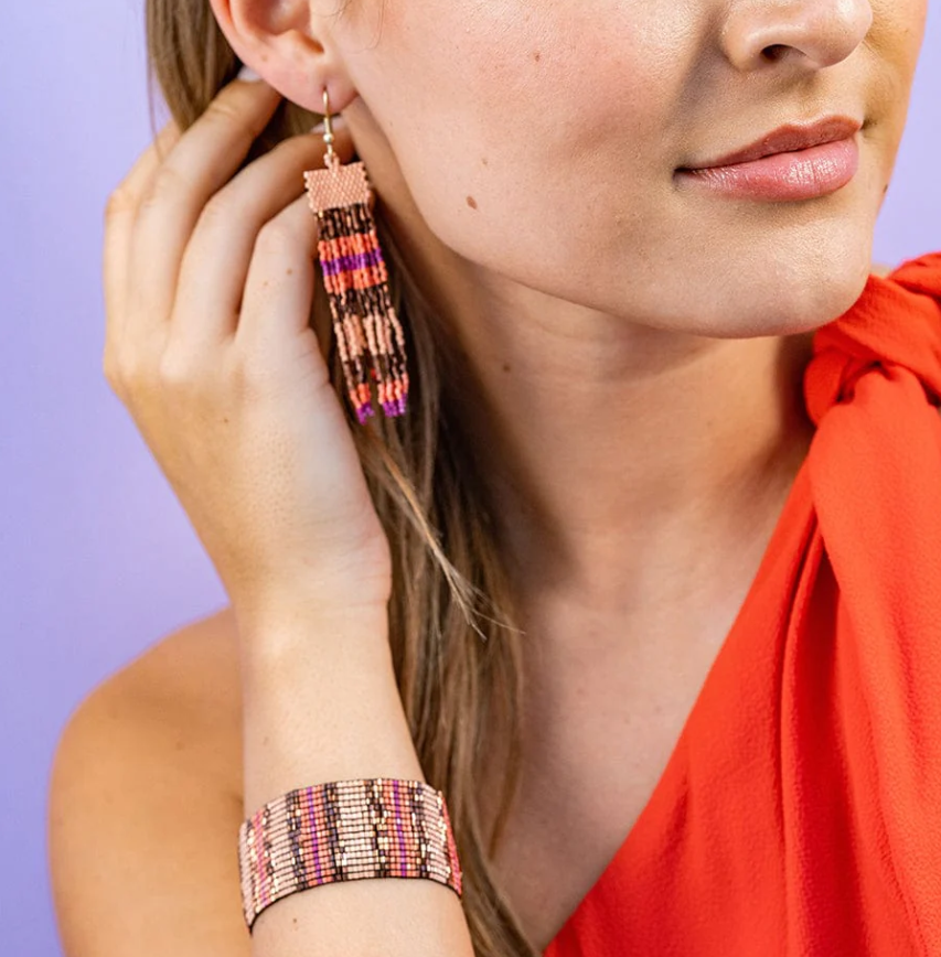 INK+ALLOY Billie Horizontal Stripes Beaded Fringe Earrings