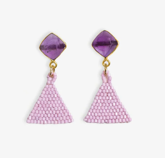 INK+ALLOY Celia Small Drop Triangle with Semi-Precious Stone Post Earrings