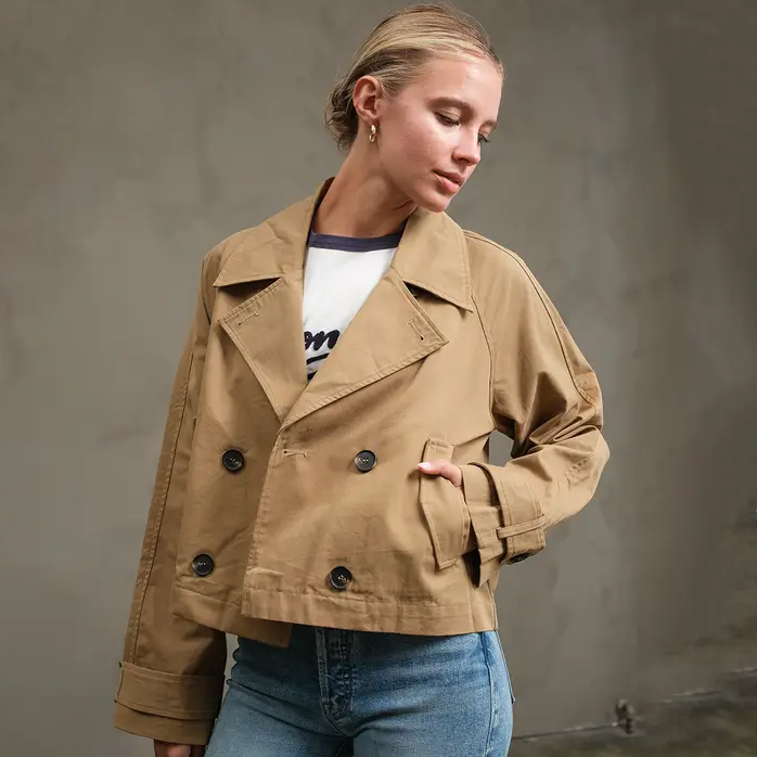 Harriet Short Double-Breasted Trench Jacket