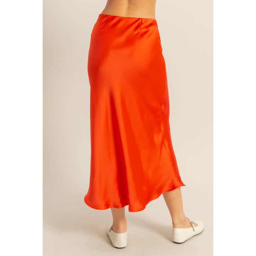 Nola High Waisted Satin Midi Skirt
