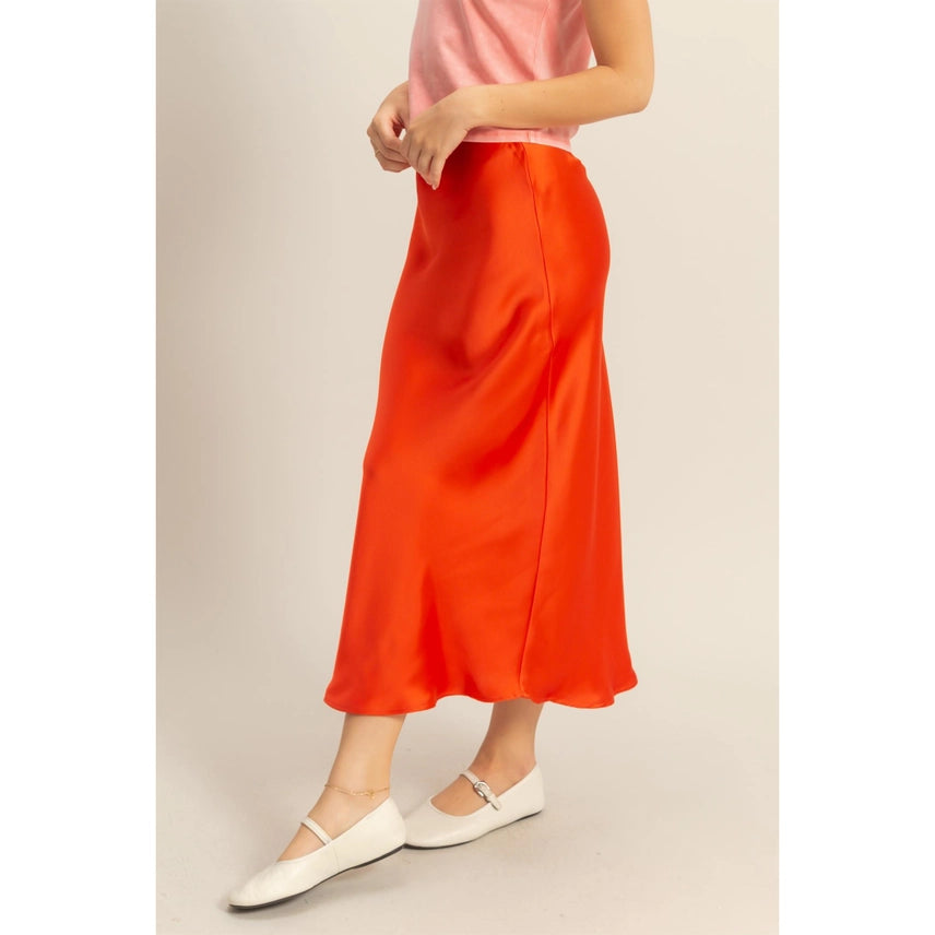 Nola High Waisted Satin Midi Skirt