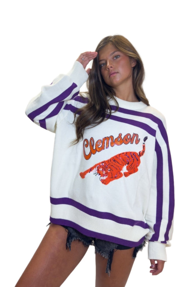 Queen Of Sparkles Licensed Clemson Tiger Long Sleeve Top