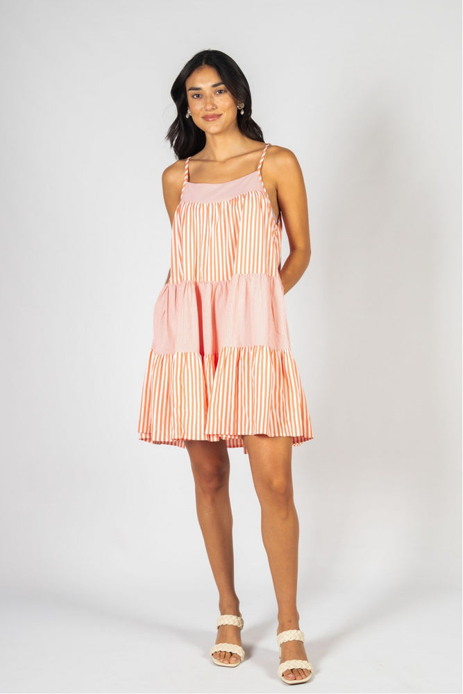 Moxley Contrast Stripe Tiered Mini Dress
