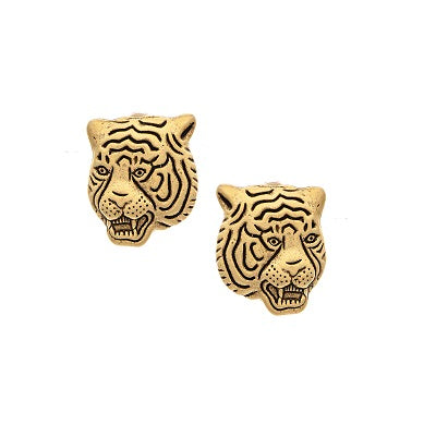 Gold Tiger Face Stud Earrings