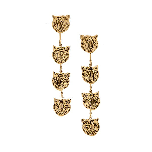 Gold Tiger Dangle Earrings