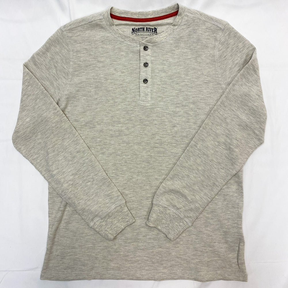 North River Men's Heather Waffle 3 Button Henley
